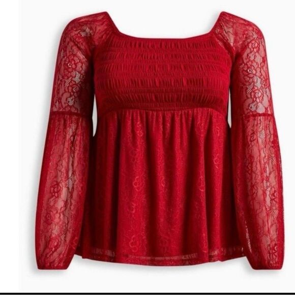 Torrid stretch lace smocked bodice square neck top size 5 - Picture 1 of 7